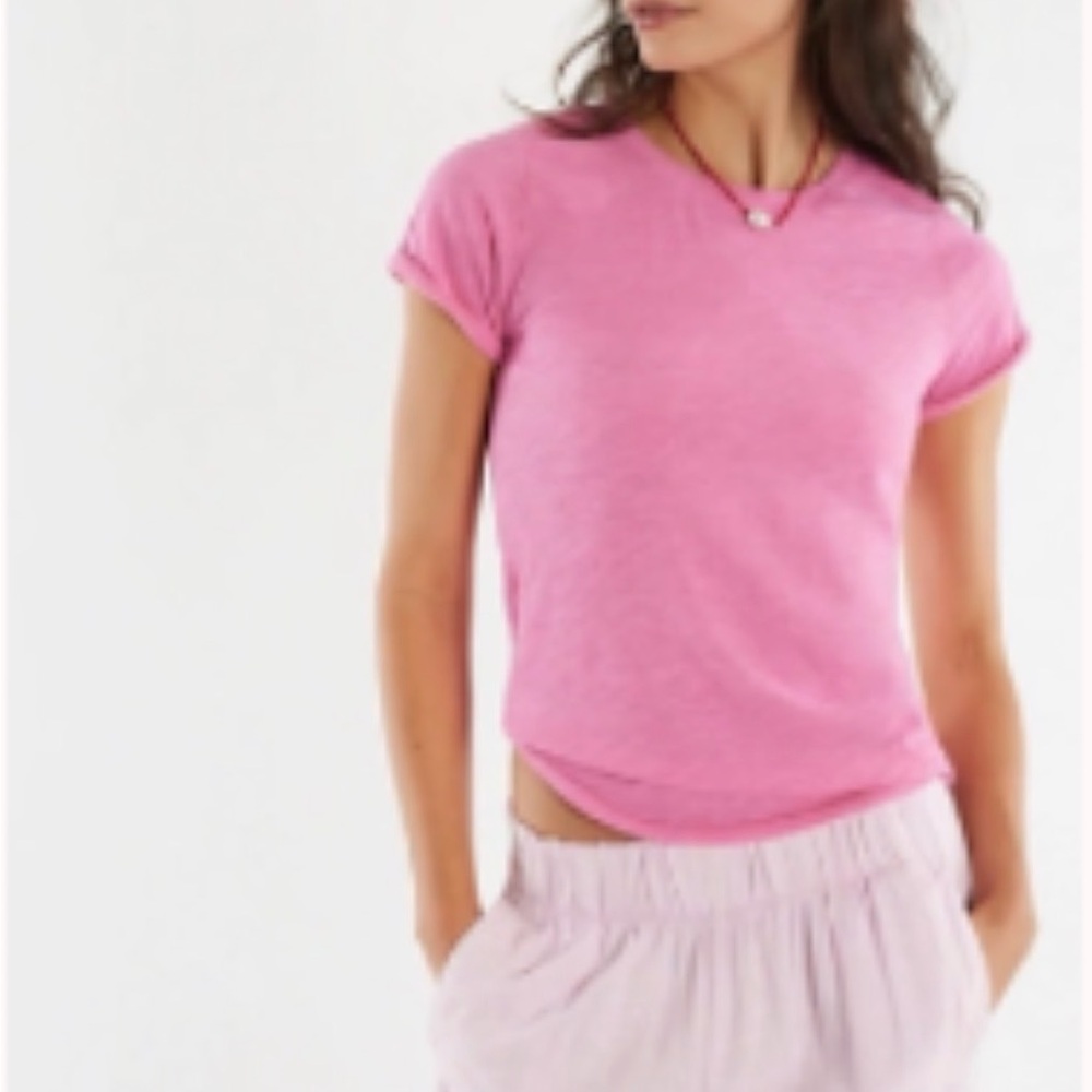 Free People Vibrant Pink Short Sleeve Tee